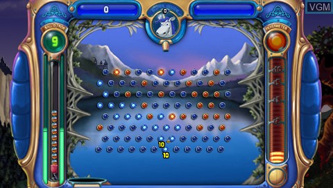 In-game screen of the game Peggle on Sony PSP
