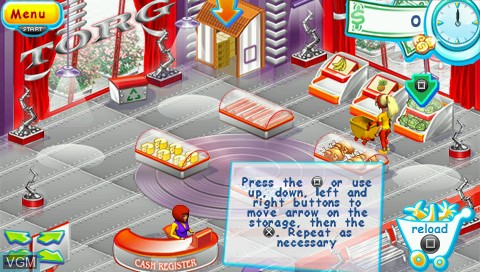 In-game screen of the game Supermarket Mania on Sony PSP