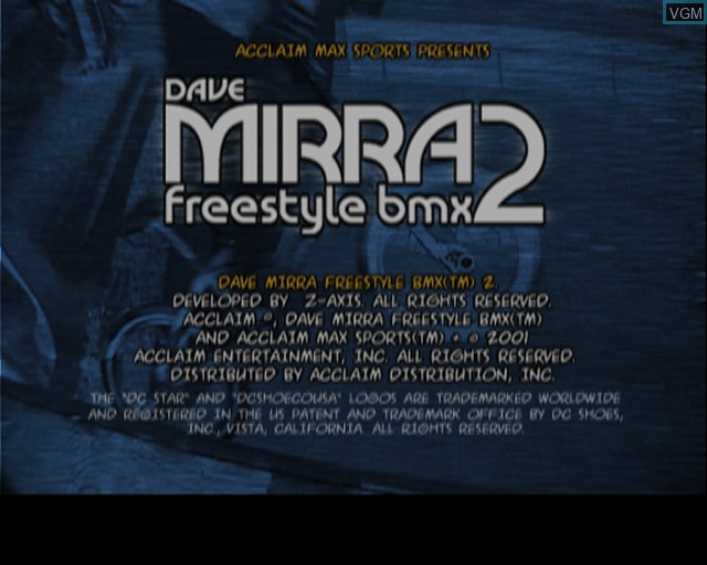 Title screen of the game Dave Mirra Freestyle BMX 2 on Sony Playstation 2