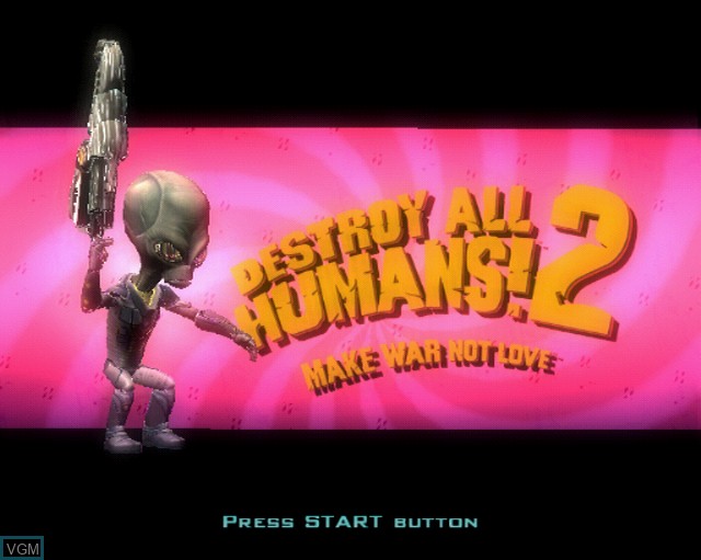 Title screen of the game Destroy All Humans! 2 on Sony Playstation 2