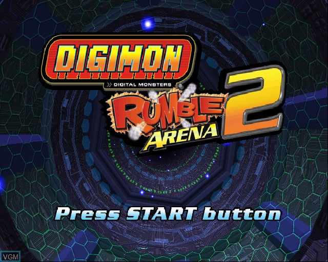 Title screen of the game Digimon Rumble Arena 2 on Sony Playstation 2