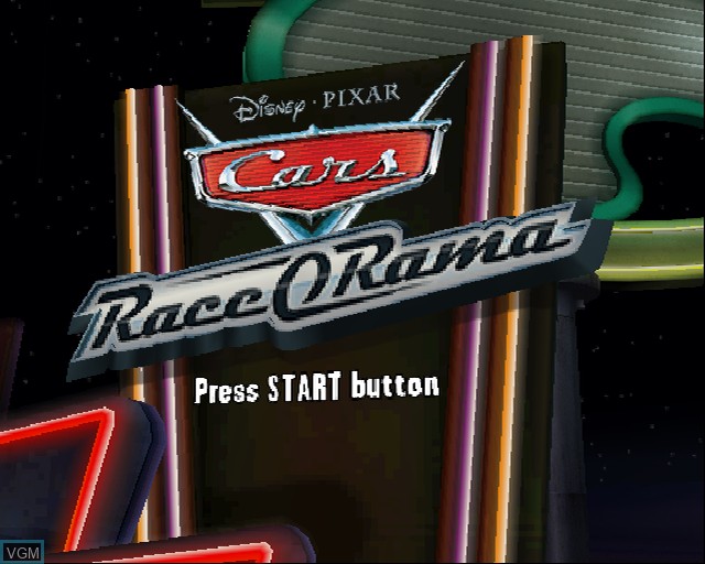 Title screen of the game Cars Race-O-Rama on Sony Playstation 2