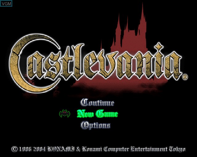 Title screen of the game Castlevania on Sony Playstation 2