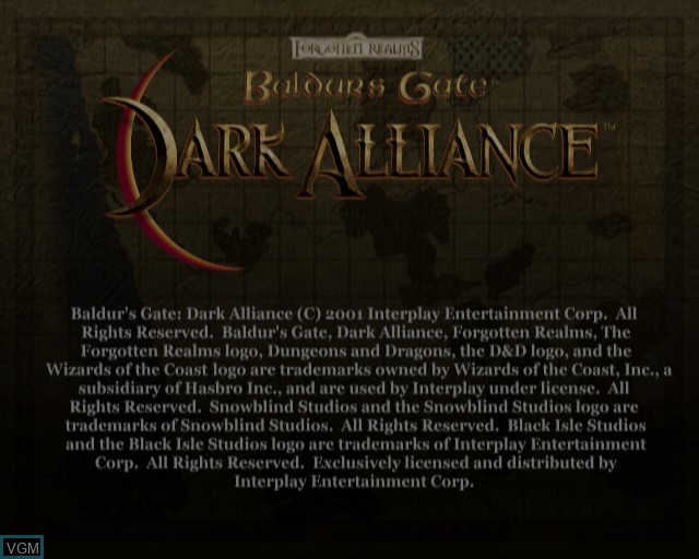 Title screen of the game Baldur's Gate - Dark Alliance on Sony Playstation 2