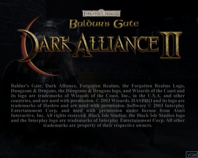 Title screen of the game Baldur's Gate - Dark Alliance II on Sony Playstation 2