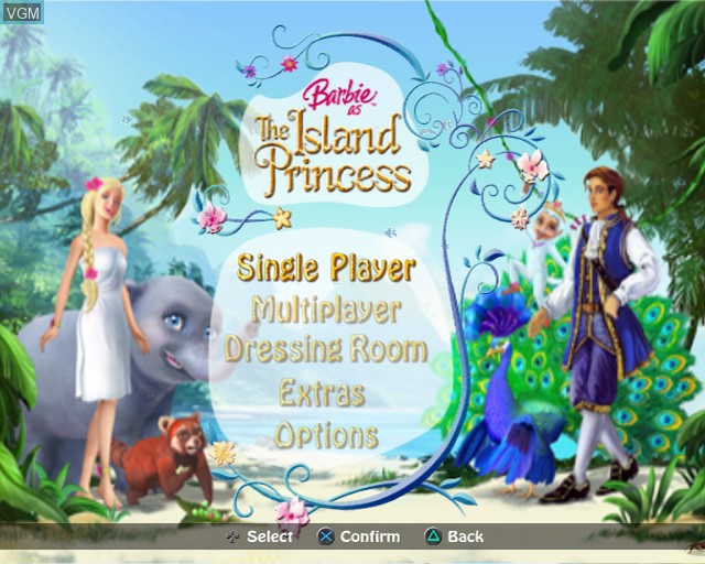 Title screen of the game Barbie as The Island Princess on Sony Playstation 2