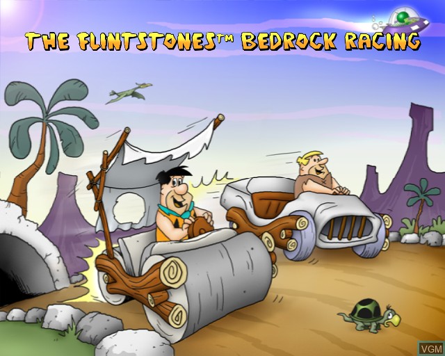 Title screen of the game Flintstones, The - Bedrock Racing on Sony Playstation 2