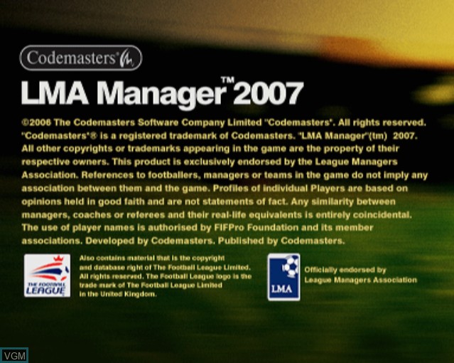 Title screen of the game LMA Manager 2007 on Sony Playstation 2
