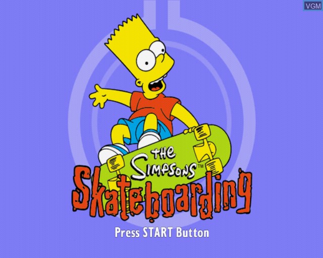 Title screen of the game Simpsons Skateboarding, The on Sony Playstation 2