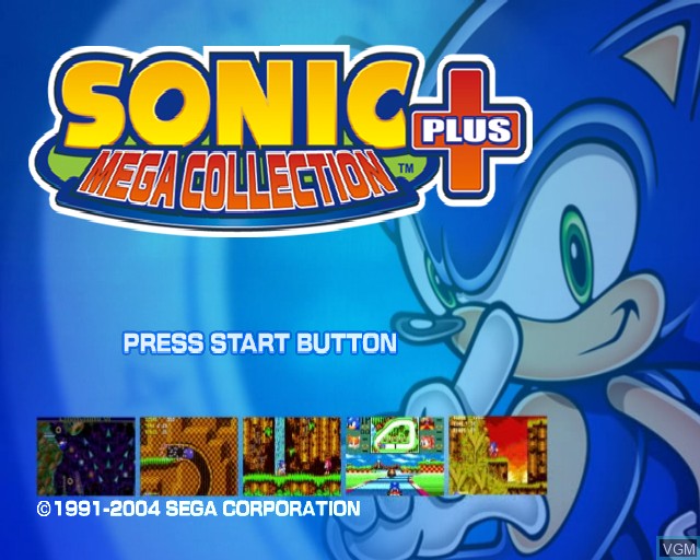 Title screen of the game Sonic Mega Collection Plus on Sony Playstation 2
