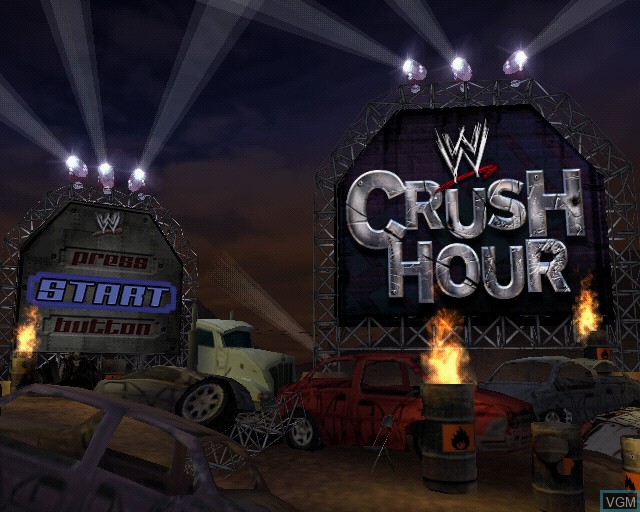 Title screen of the game WWE Crush Hour on Sony Playstation 2
