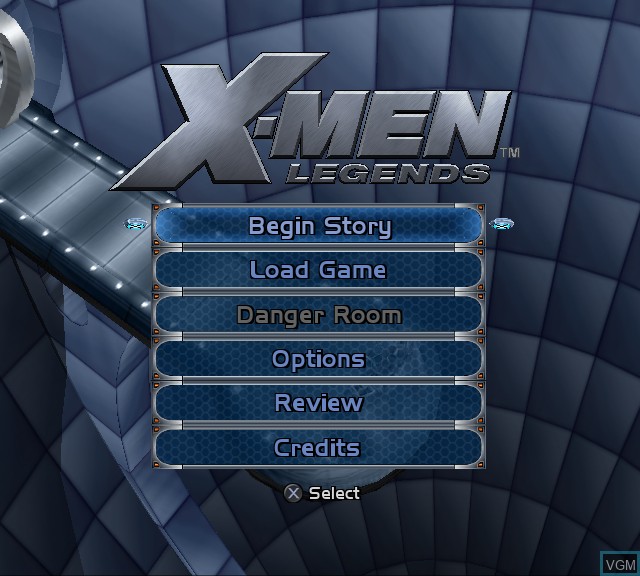 Title screen of the game X-Men Legends on Sony Playstation 2