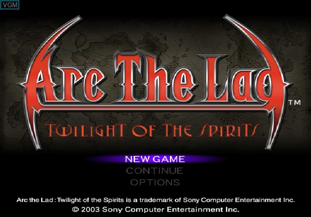 Title screen of the game Arc the Lad - Twilight of the Spirits on Sony Playstation 2