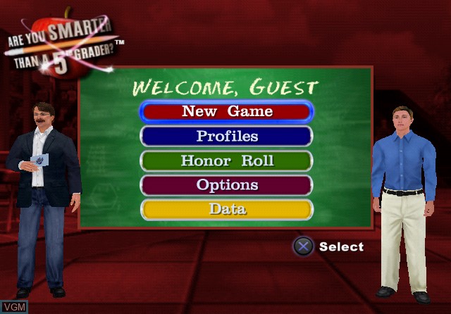 Title screen of the game Are You Smarter Than a 5th Grader? Make the Grade on Sony Playstation 2