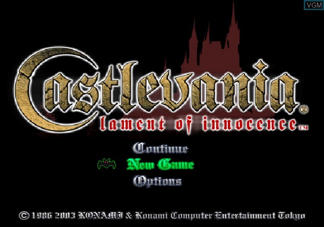 Title screen of the game Castlevania - Lament of Innocence on Sony Playstation 2