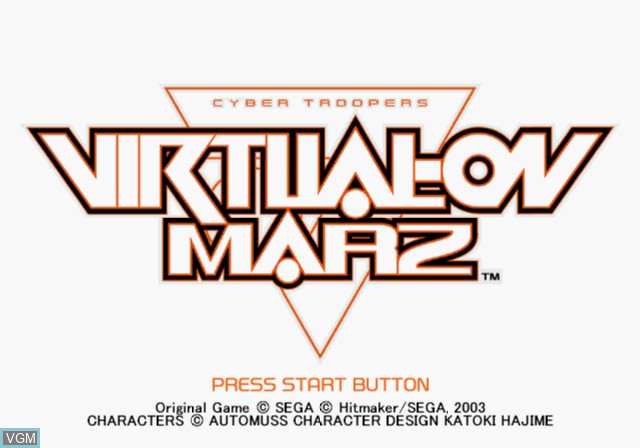 Title screen of the game Cyber Troopers Virtual-On Marz on Sony Playstation 2