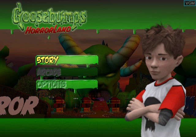 Title screen of the game Goosebumps HorrorLand on Sony Playstation 2