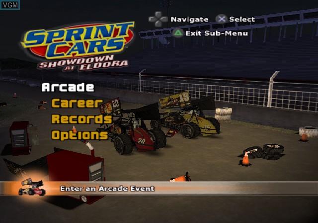 Title screen of the game Sprint Cars 2 - Showdown at Eldora on Sony Playstation 2