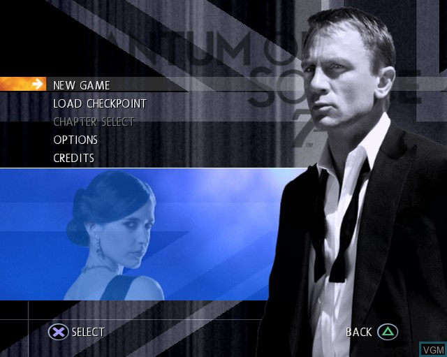 Menu screen of the game 007 - Quantum of Solace on Sony Playstation 2