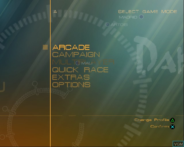 Menu screen of the game Dakar 2 on Sony Playstation 2