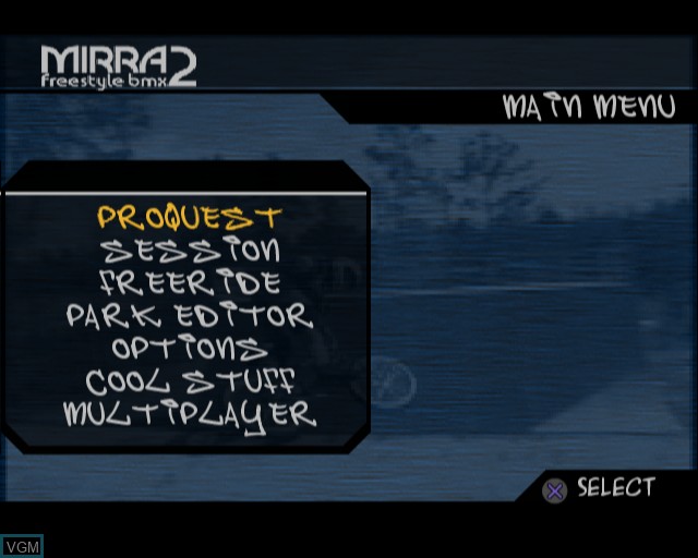 Menu screen of the game Dave Mirra Freestyle BMX 2 on Sony Playstation 2