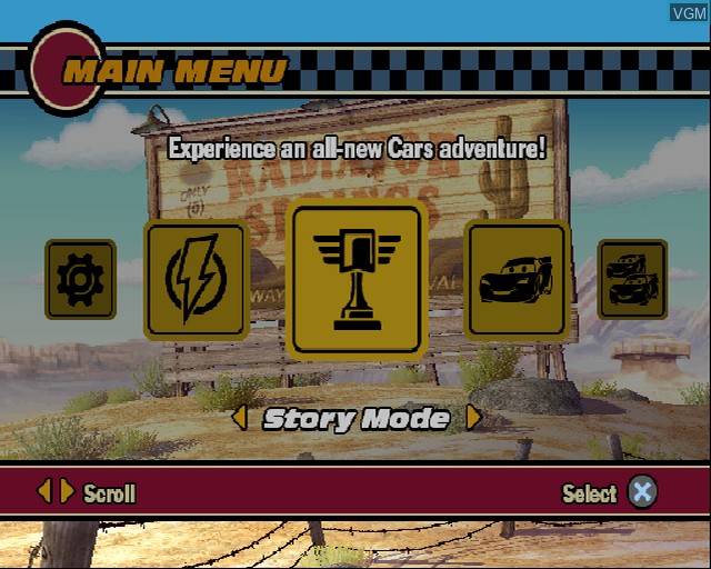 Menu screen of the game Cars on Sony Playstation 2