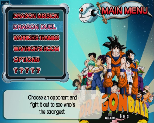 Menu screen of the game Dragon Ball Z - Infinite World on Sony Playstation 2