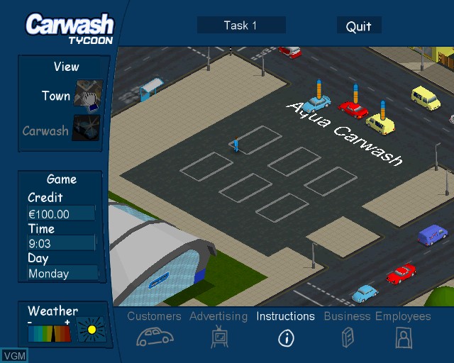 Menu screen of the game Carwash Tycoon on Sony Playstation 2