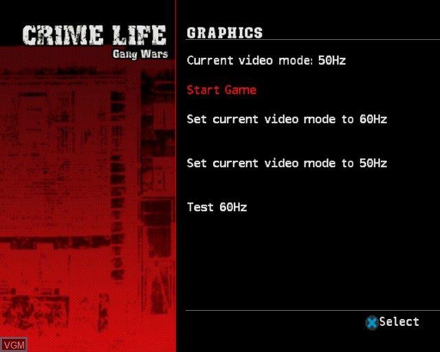 Menu screen of the game Crime Life - Gang Wars on Sony Playstation 2