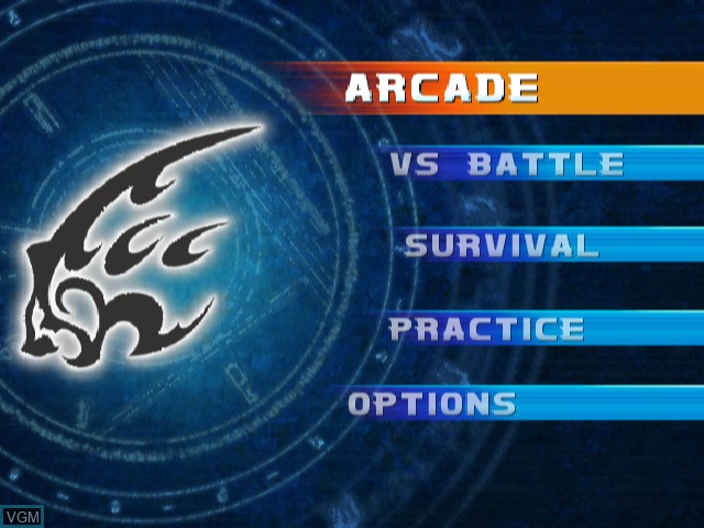 Menu screen of the game Bloody Roar 3 on Sony Playstation 2