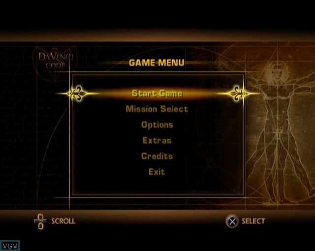 Menu screen of the game Da Vinci Code, The on Sony Playstation 2
