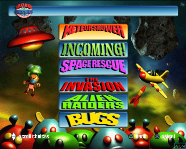 Menu screen of the game Arcade Classics - Volume One on Sony Playstation 2