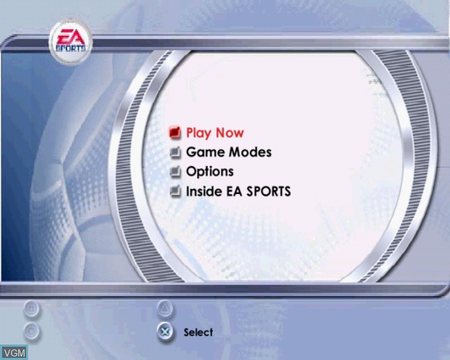 Menu screen of the game FIFA Football 2002 on Sony Playstation 2