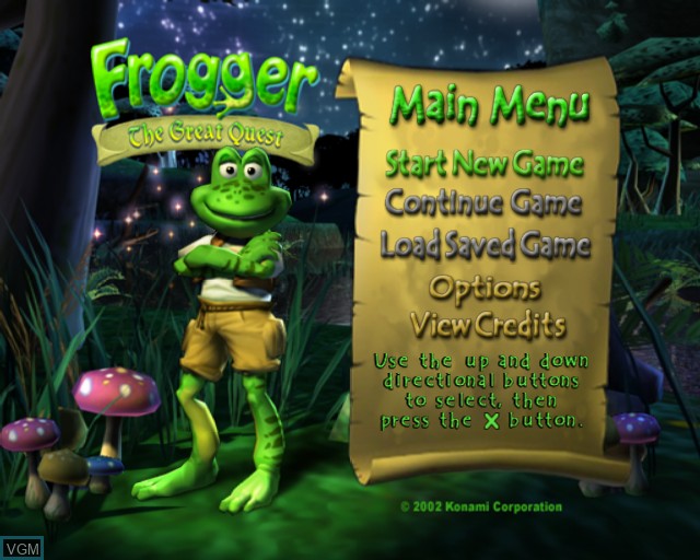 Menu screen of the game Frogger - The Great Quest on Sony Playstation 2