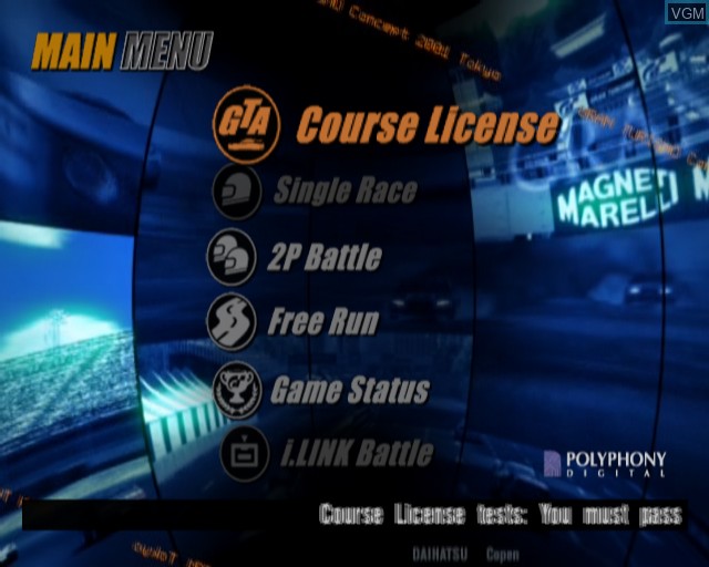 Menu screen of the game Gran Turismo Concept - 2002 Tokyo-Geneva on Sony Playstation 2
