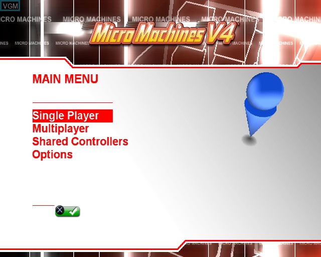 Menu screen of the game Micro Machines V4 on Sony Playstation 2