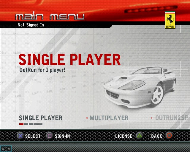 Menu screen of the game OutRun 2006 - Coast 2 Coast on Sony Playstation 2