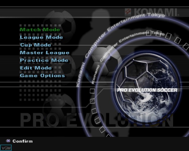 Menu screen of the game Pro Evolution Soccer on Sony Playstation 2