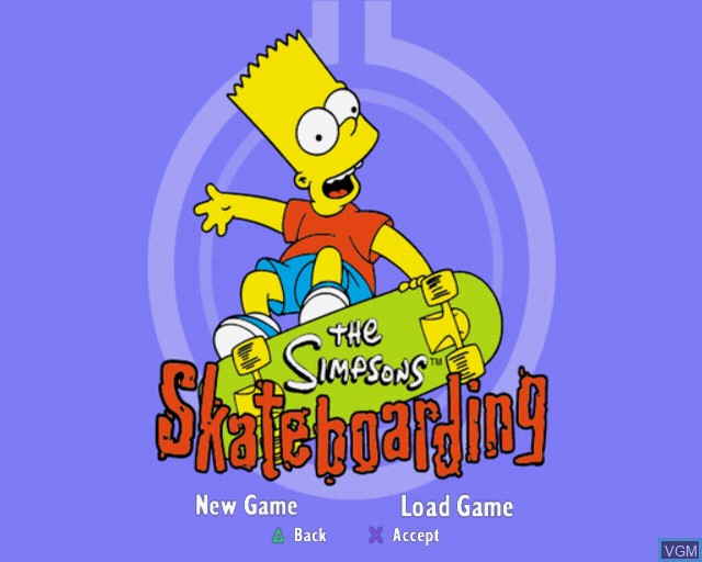 Menu screen of the game Simpsons Skateboarding, The on Sony Playstation 2