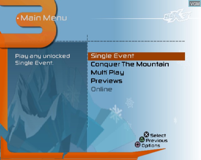Menu screen of the game SSX 3 on Sony Playstation 2