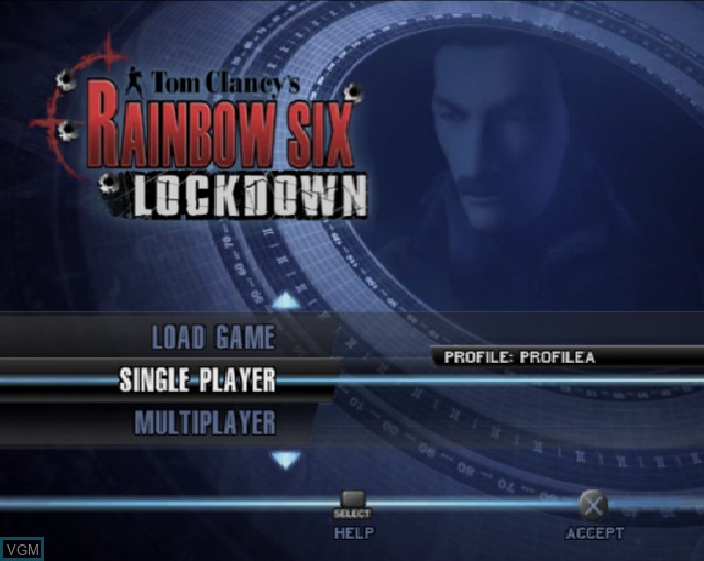 Menu screen of the game Tom Clancy's Rainbow Six - Lockdown on Sony Playstation 2