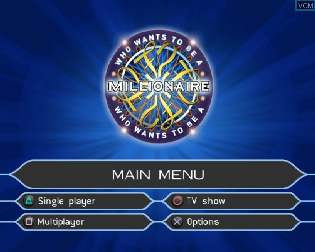 Menu screen of the game Who Wants to Be a Millionaire 2nd Edition on Sony Playstation 2
