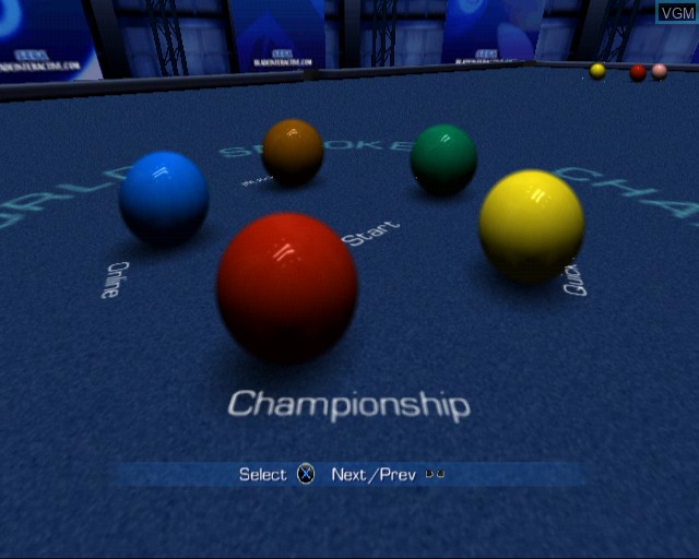 Menu screen of the game World Snooker Championship 2007 on Sony Playstation 2