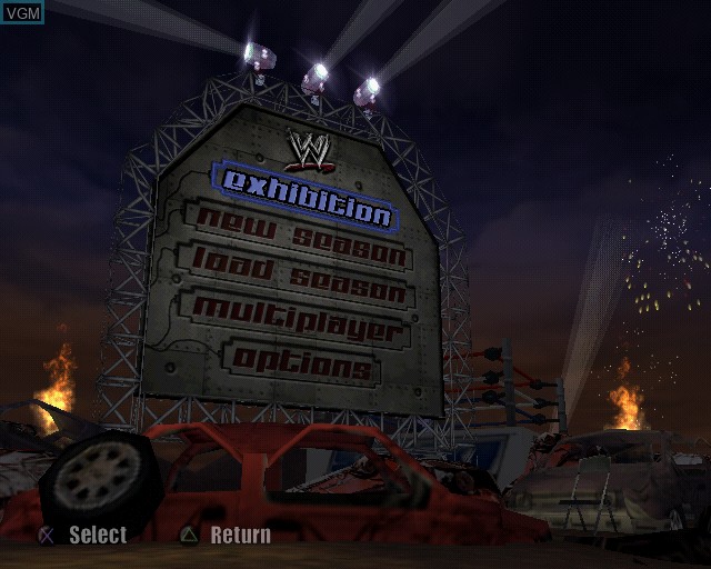 Menu screen of the game WWE Crush Hour on Sony Playstation 2