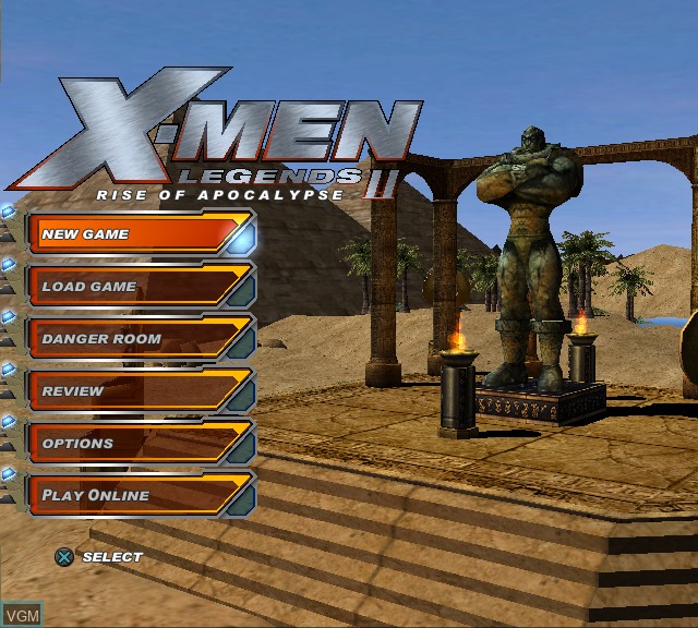 Menu screen of the game X-Men Legends II - Rise of Apocalypse on Sony Playstation 2