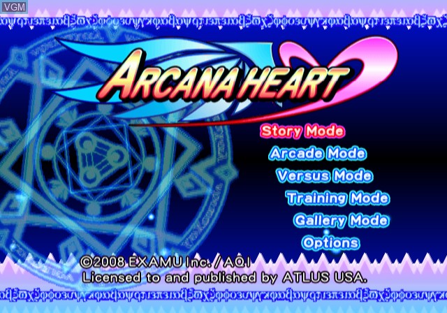 Menu screen of the game Arcana Heart on Sony Playstation 2