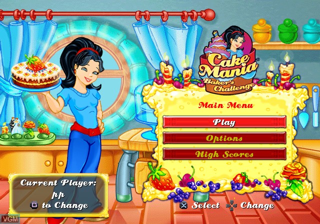 Menu screen of the game Cake Mania - Baker's Challenge on Sony Playstation 2