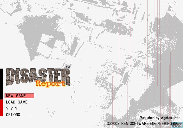 Menu screen of the game Disaster Report on Sony Playstation 2
