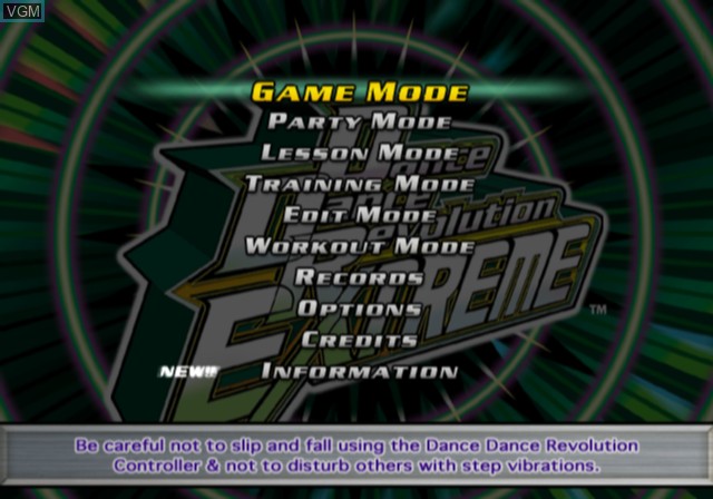 Menu screen of the game Dance Dance Revolution Extreme on Sony Playstation 2
