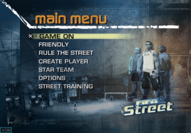 Menu screen of the game FIFA Street on Sony Playstation 2